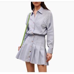 Maje Striped Cotton-blend Mini Shirt Dress in Blue Small Medium